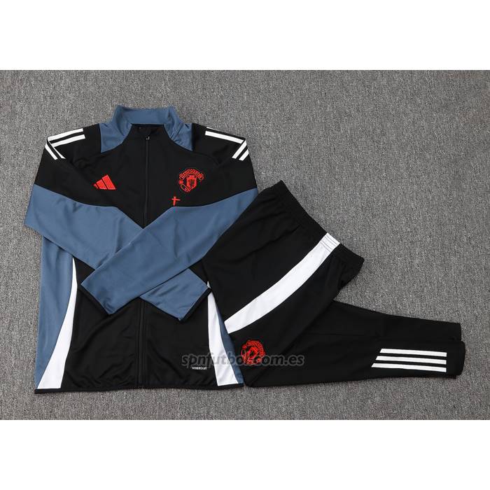 Chandal de Chaqueta del Manchester United Nino 2024-2025 Negro y Gris